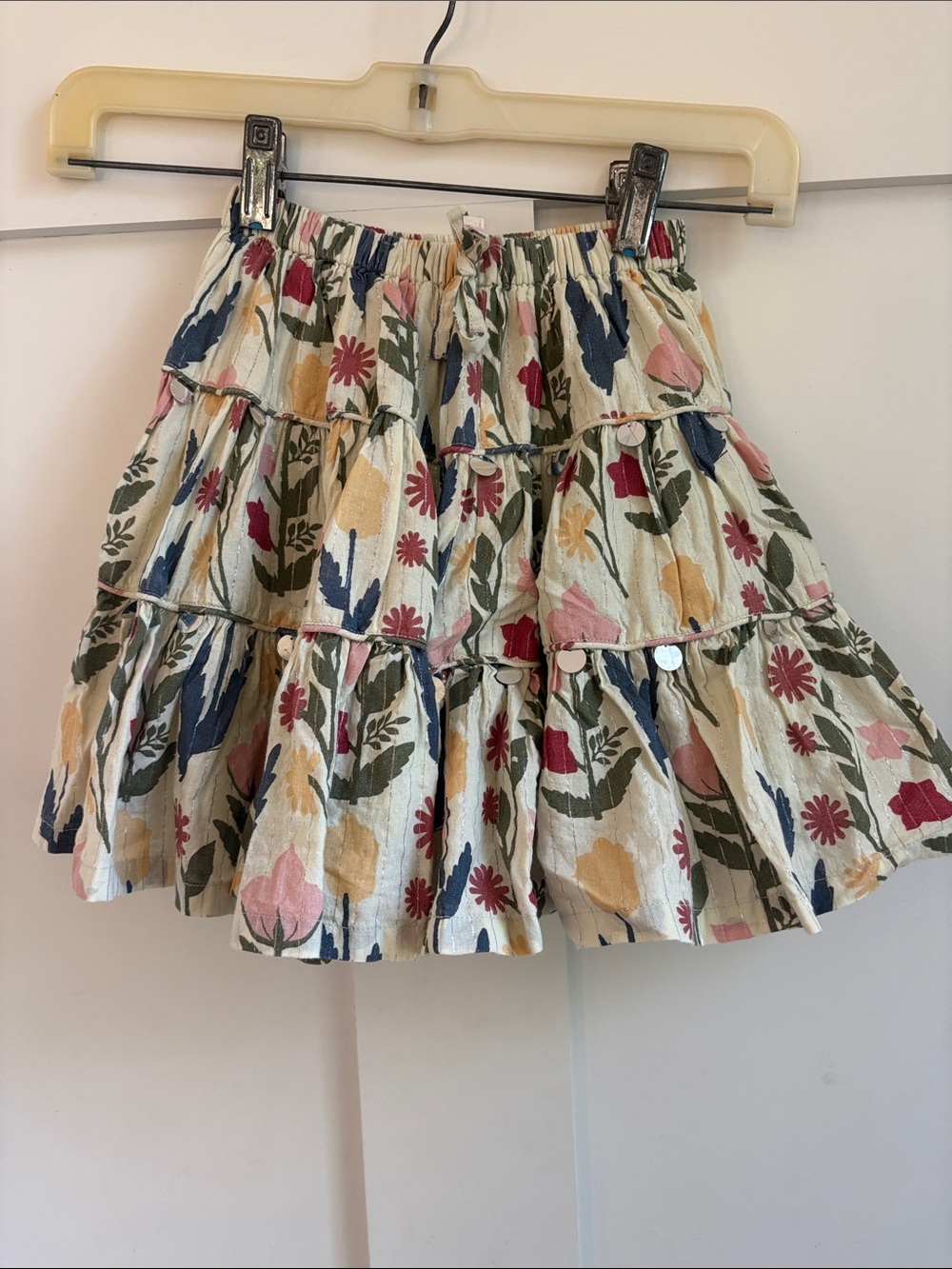 Pink Chicken Floral Tiered Skirt in Cream, Pink, Yellow, Blue, Green